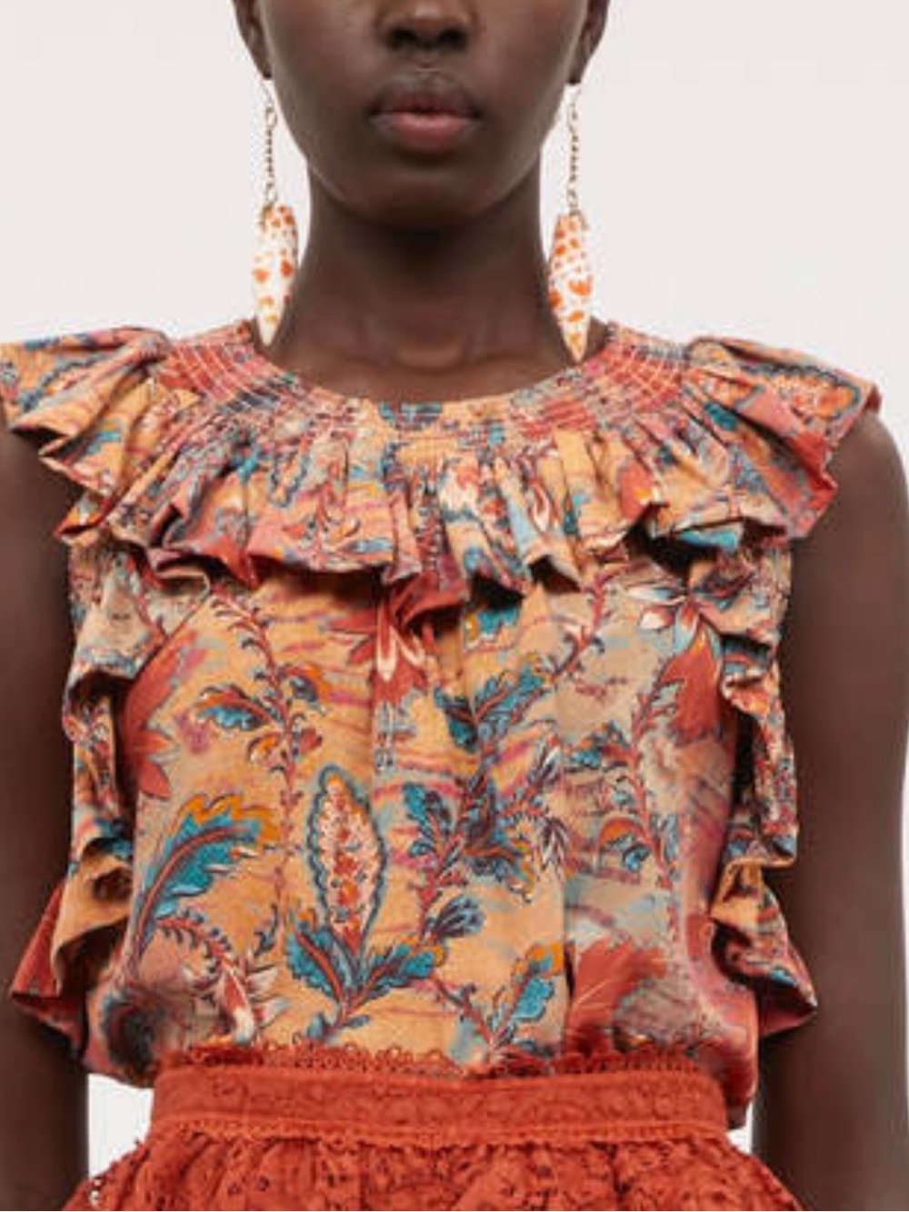 ULLA Johnson Tulip Top Coral Bloom Silk Shirt Ruffle boho chic glam - Picture 1 of 5